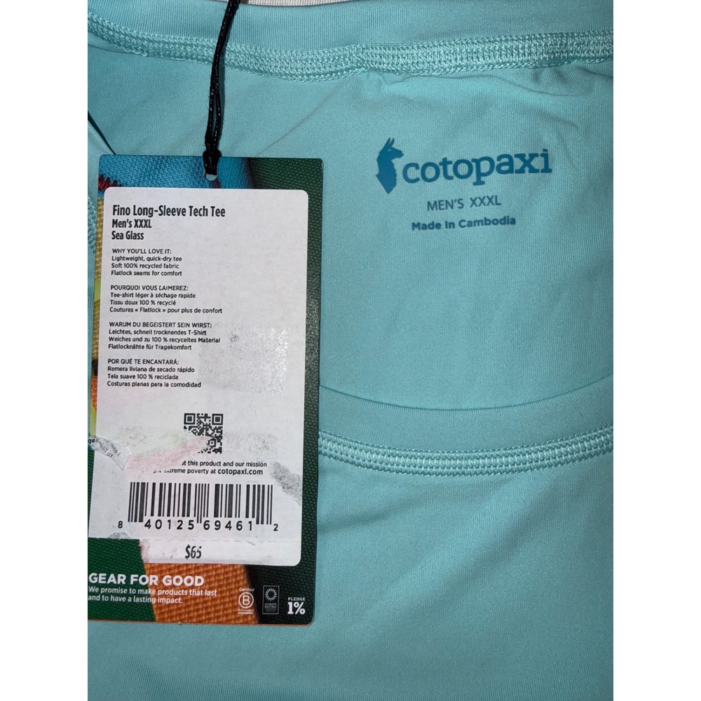 Cotopaxi Fino Long Sleeve Tech Tee Mens XXXL 3XL Sea Glass Blue Green  NWT